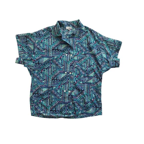 Hanasport California Vintage Women's Short Sleeve Button Down Blue Shirt Small‎ - Picture 1 of 4